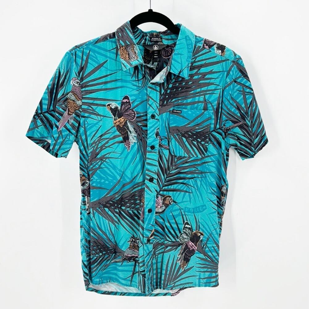 Volcom Party Bird Button Up Short Sleeve Shirt pa… - image 1